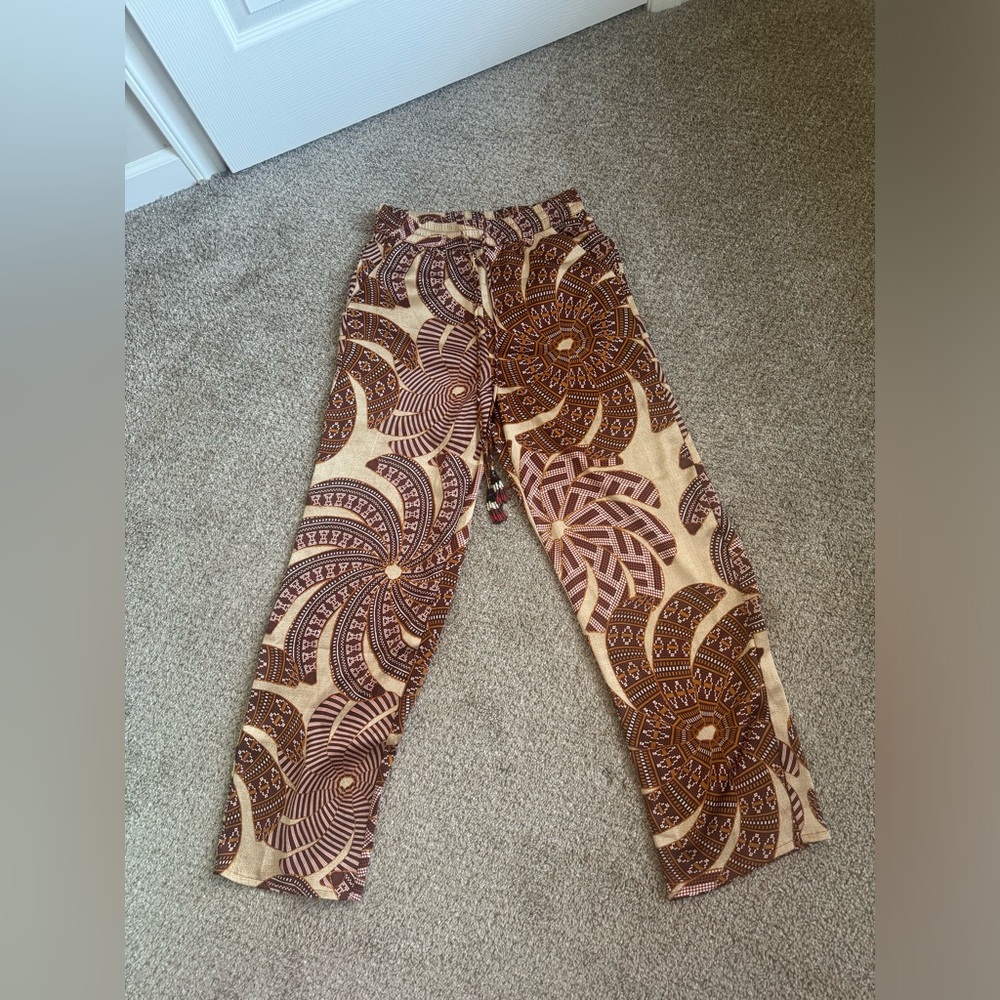 Bohemian Silk Patterned Wide Leg Pants
